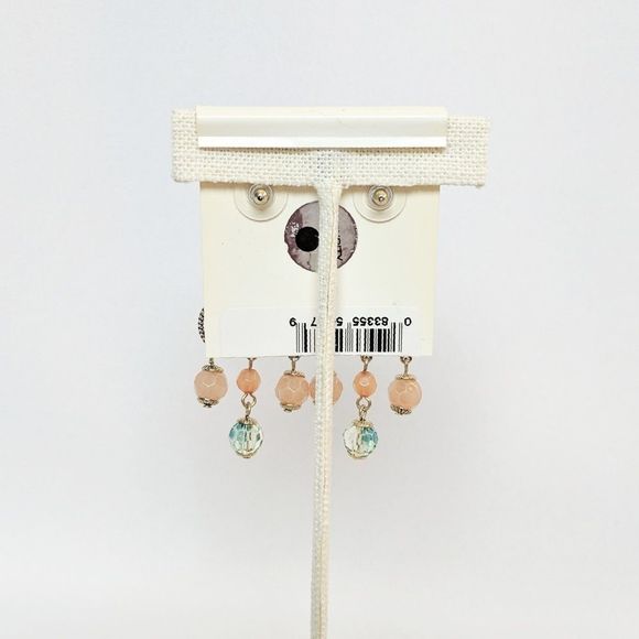 Napier Gold Peach Green Chandelier Earrings - Picture 6 of 7